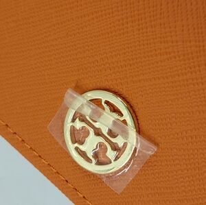 Tory Burch Gold Logo Eyeglass Leather Case- Orange